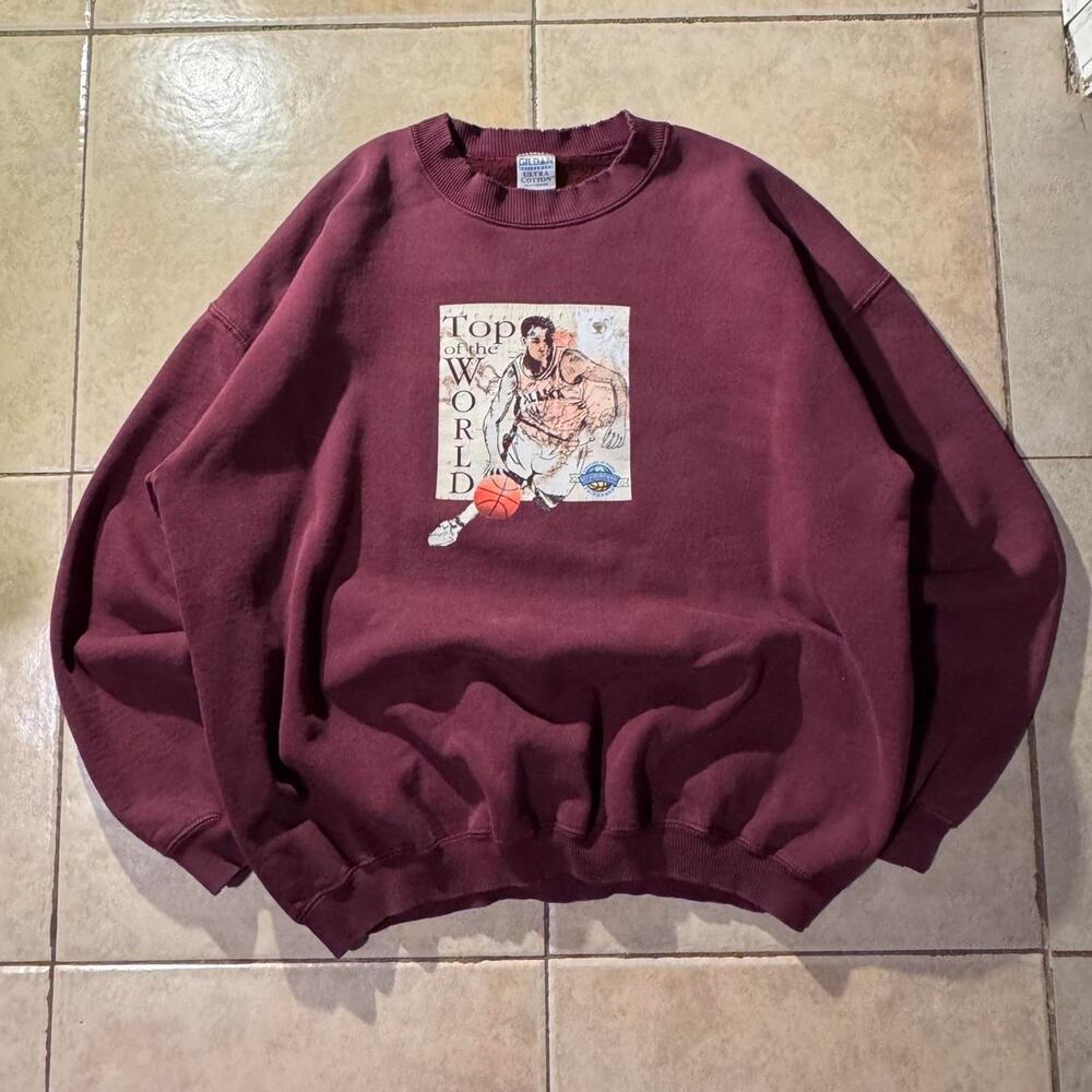 90s gildan top of the world Crewneck  burgundy Size XL in Mens